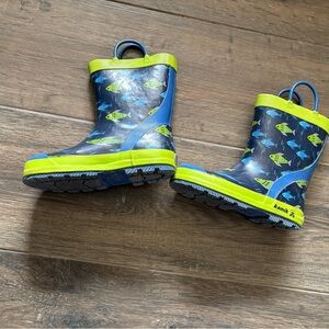 Kids Kamik  Blue and Green fish Rain Boots
